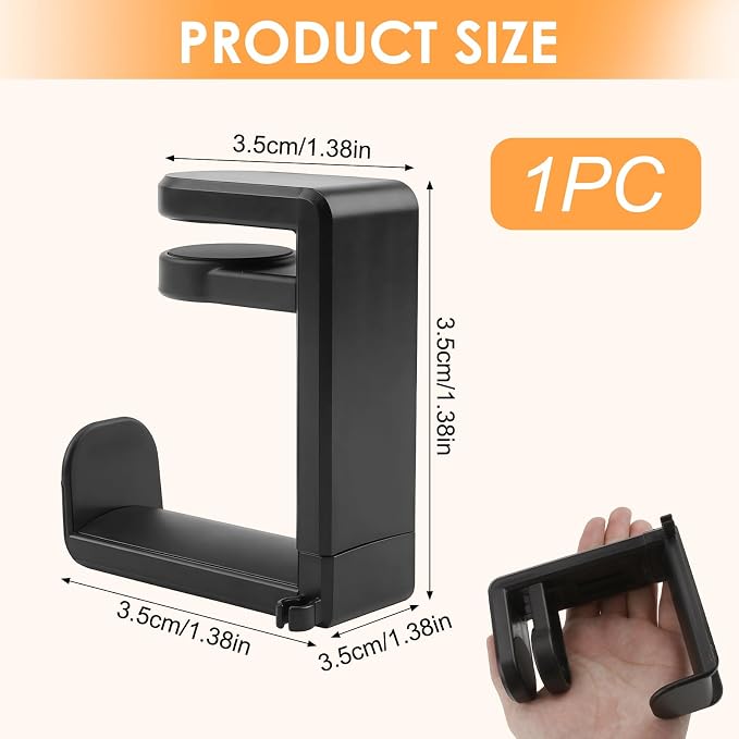 Rotating Headphone Stand, No-Drill 360° Rotating PC Gaming Headset & Controller Holder, Under Desk Hanger with 360 Degree Swivel & Cable Clip Organizer - Image 4