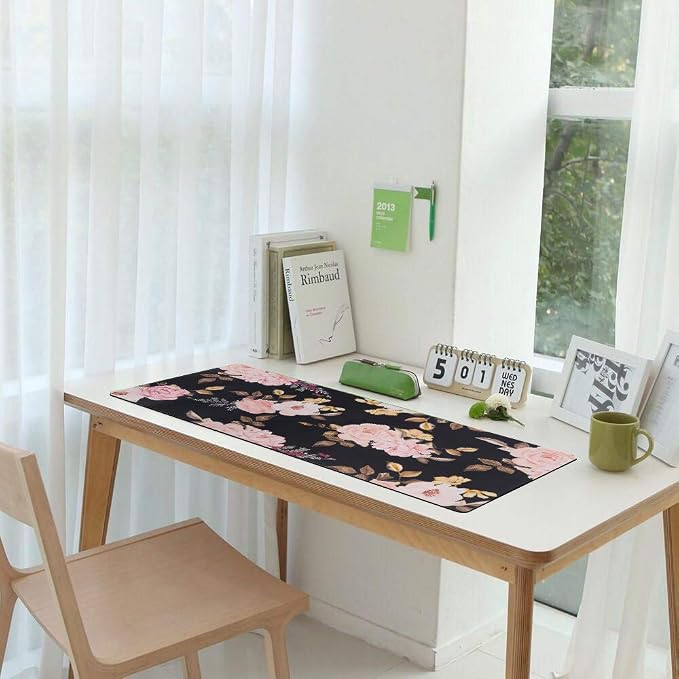iCasso Extended Gaming Mouse Pad,XXL Desk Pad,Peony | Non-Slip Rubber Base Mousepad with Stitched Edges,Waterproof Keyboard Mouse Mat Desk Pad for Work Home Office - Image 8