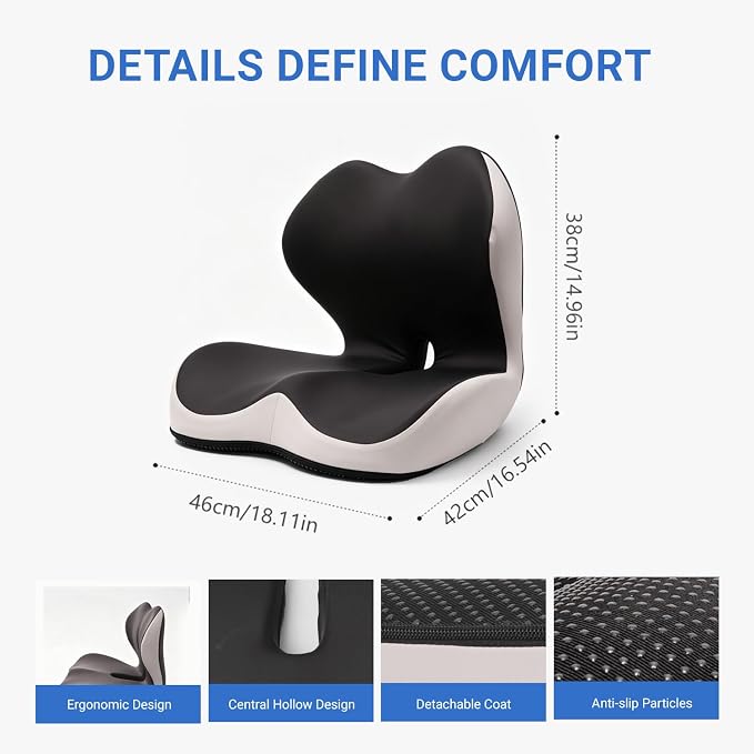 Breathable Ergonomic Memory Foam Seat Cushion & Lumbar Support Pillow, X-Large L-Shaped Coccyx Cushion with Tailbone Hollow, Pain Relief Pad, Ideal for Office Chair, Car, Gaming Chair & Wheelchair - Image 7