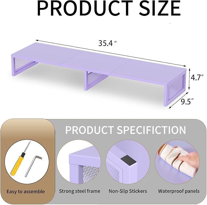 Dual Computer Monitor Stand Riser, Desk Organizers and Accessories, Printer & TV Stand, Desk Shelf, Office Desk Accessories & Desktop Workspace Organizer for Office Supplies, Purple - Image 2
