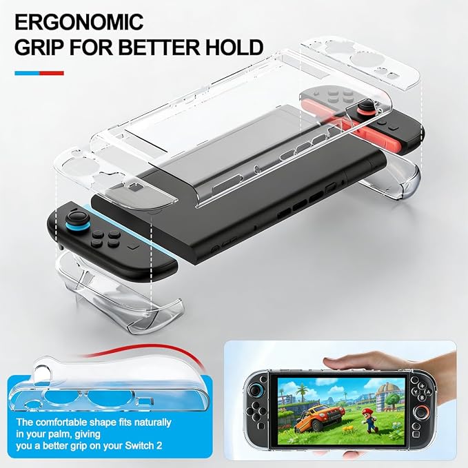 Accessories Bundle for Nintendo Switch 2, OUNFNOE 18-IN-1 Kits for Switch 2 Accessories, Carrying Case, Controller Charging Dock, Joy-Con Thumb Grips, Tempered Screen Protector, Steering Wheels for Mario Kart, Protective Console Cover - Image 7