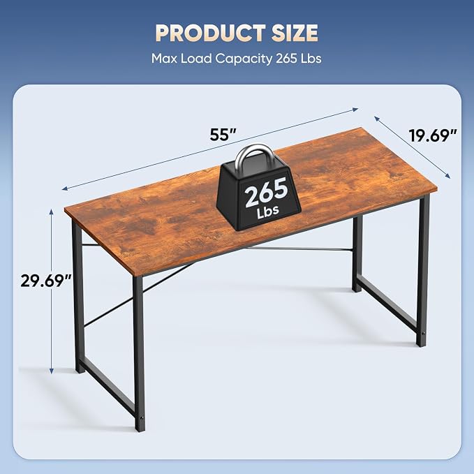 DUMOS 55 Inch Small Computer Desk, Gaming Desks for Home Office Bedroom - Image 3