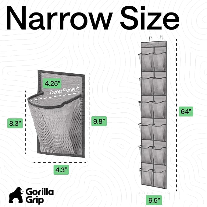 GORILLA GRIP Over the Door Shoe Organizer, 12 Large Pockets, Gray - Image 7