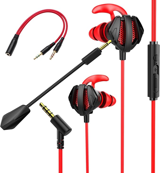 Gaming Headset with Microphone Wired Gaming Earbuds PC for PS4 PS5 One PlayStation 5 Games Mobile Phone,Detachable Stereo Bass Earphones Noise Cancelling Gaming Headphones with Mic Black by YYUNJINI