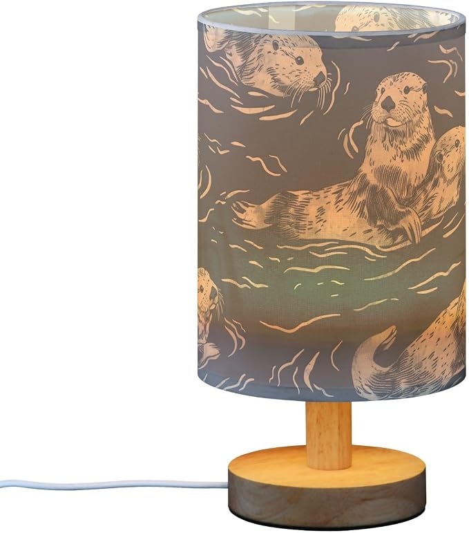 Bedside Table Lamp Sea Otter Animal Blue Nightstand Lamp with Wood Desk Lamps for Bedroom Living Room Nursery Office Home Decor - Image 2