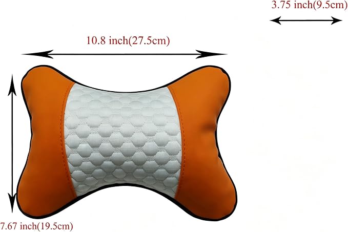 Car Neck Pillows Both Side Pu Leather 2pieces Pack Headrest Fit for Most Cars Filled Fiber Universal Car Pillow (Orange) - Image 3
