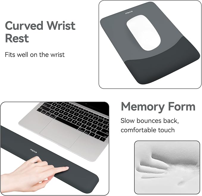 MOSISO Ergonomic Keyboard & Mouse Pad Wrist Rest Set, Slate Gray - Image 5
