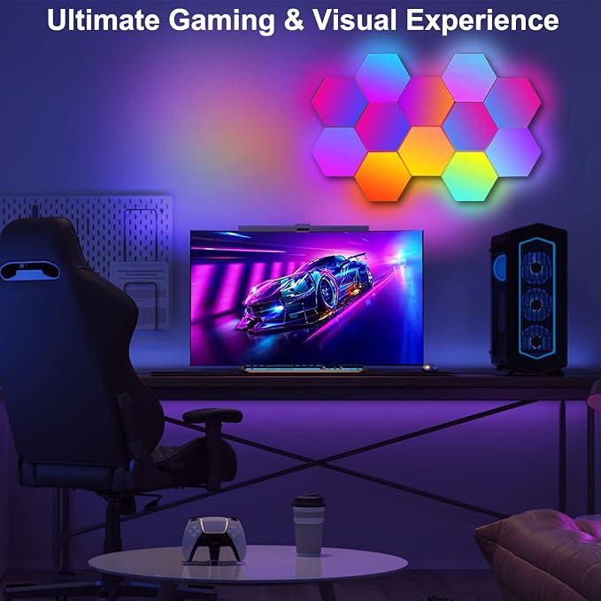 LED Hexagon Lights for Gaming Setup, Smart Home Gaming Wall Lights Work with Alexa Google Assistant, Voice, App & Remote Control, RGB-IC LED Light Panels Music Sync for Game Room Bedroom, 10 Pack - Image 3