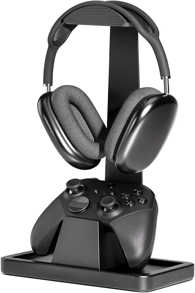 UPERGO Solid Wood Headphone Stand with Controller Holder for Desk | Natural Solid Wood, Holds 1 Headset & 1 Controller, Gamer Gifts for Men, Gaming Desk Accessories for PS5/Xbox/Switch by UPERGO