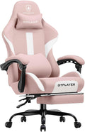GTPLAYER Gaming Chair with Foot Rest & Pocket Spring Cushion, Breathable Fabric for Home Office Desk, Ergonomic High Back Computer Chair with Headrest & Lumbar Support, Pink by GTPLAYER