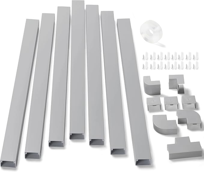 126in Cord Hider Kit (8 x L15.7in), ZhiYo Wire Hiders for TV on Wall, Paintable Cable Management Kit, Wire Cover for Wall Mount TV, Grey Cable Raceway, Cord Cover Wall Wire Management, W1.18in H0.67in by ZhiYo