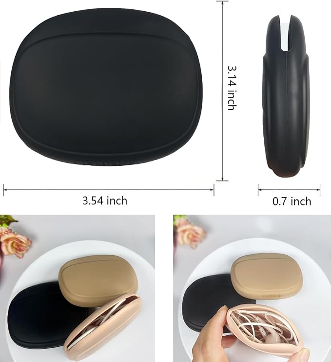 Silicone Headphone Organizer - Data Cable Storage Case - Mini Key Box - Portable Wired Headset Storage Bag (Black - Brown - Nude-3PCS) - Image 2