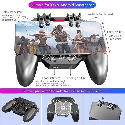 PUBG Mobile Controller Radiator Fast Cooling Phone Gamepad 4 Trigger 6 Finger Operation - L1R1/L2R2 for iPhone, Samsung, Oneplus, Pixel, compatible with CoD Warzone Mobile, Fortnite, Powered by USB C - Image 2