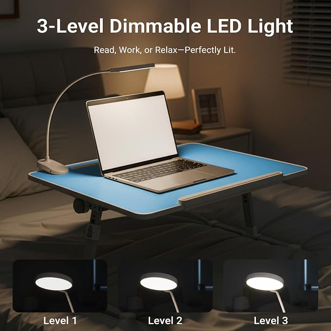 iXTRA Adjustable Laptop Lap Desk with Cooling Fan USB Light for Adults - Image 4