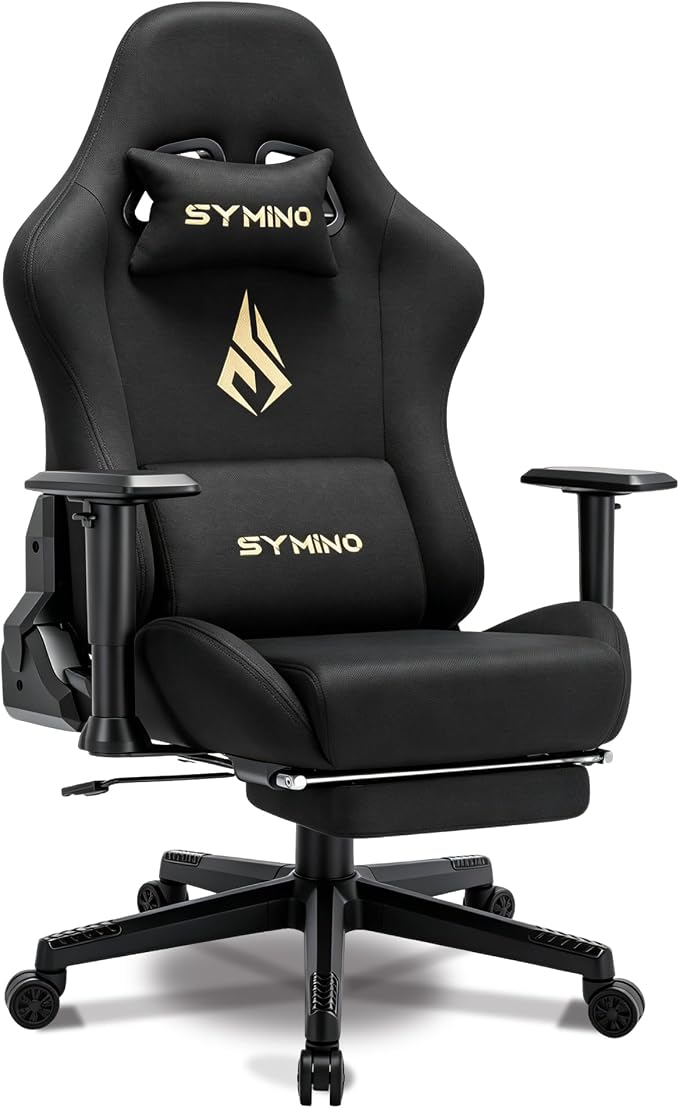 Symino Gaming Chair, High Back Ergonomic Office Chair with 2D Adjustable Armrests, 150° Recline, Breathable Faux Suede, Adjustable Headrest & Footrest for Home Office by Unknown