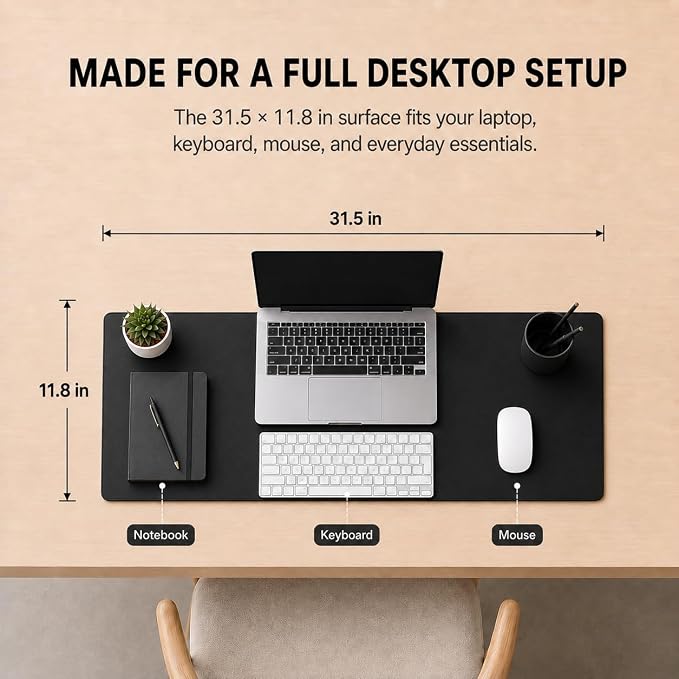 KTRIO Large Gaming Mouse Pad Desk Mat for Gamer, 31.5" x 11.8", Black PU | Extended Size Design, Premium PU Leather Surface, Non-Slip, Durable Construction, Water-Resistant Surface - Image 5