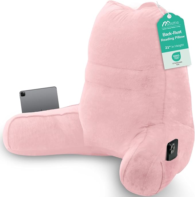 Sasttie Reading Pillow for Bed, Back Pillow for Sitting Up, Pink by SASTTIE