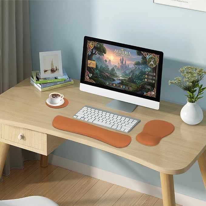 RICHEN Wrist Rest Support for Mouse Pad&Keyboard Set with Coaster,Concave Curved Memory Foam, Non-Slip Base Pain Relief Comfortable Easy Typing Pad for Home/Office (Starry Orange) - Image 8