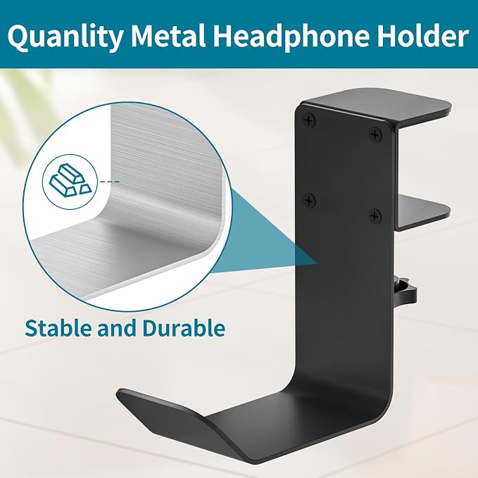 tiebutie Clamp-On Under Desk Headphone Holder/Backpack Hook/PC Gaming Headset Headphone Hanger Mount, Provides a Convenient Place to Hang Headsets or Bags - Image 4