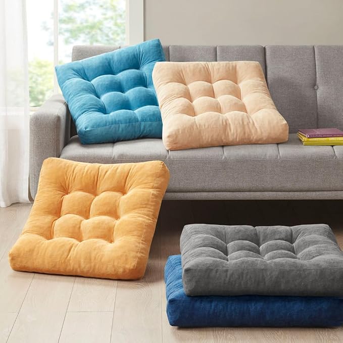 Floor Pillows Set of 6, Large Meditation Cushion for Adults, 22 Inch Square | Reading nook & office use, Tatami seating, Corduroy cover, 3.5 in thick, Shredded memory foam fill, Navy yoga pad - Image 7