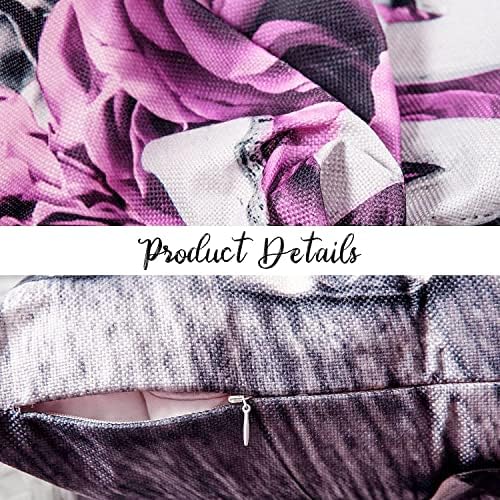 Light Purple Throw Pillow Covers Set of 4 18x18 Inch Bedroom Living Room Decorative Flower Rose Pillow Cases Cotton Linen Square Couch Sofa Chair Indoor Outdoor Patio Car Cushion Covers Home Decor - Image 6