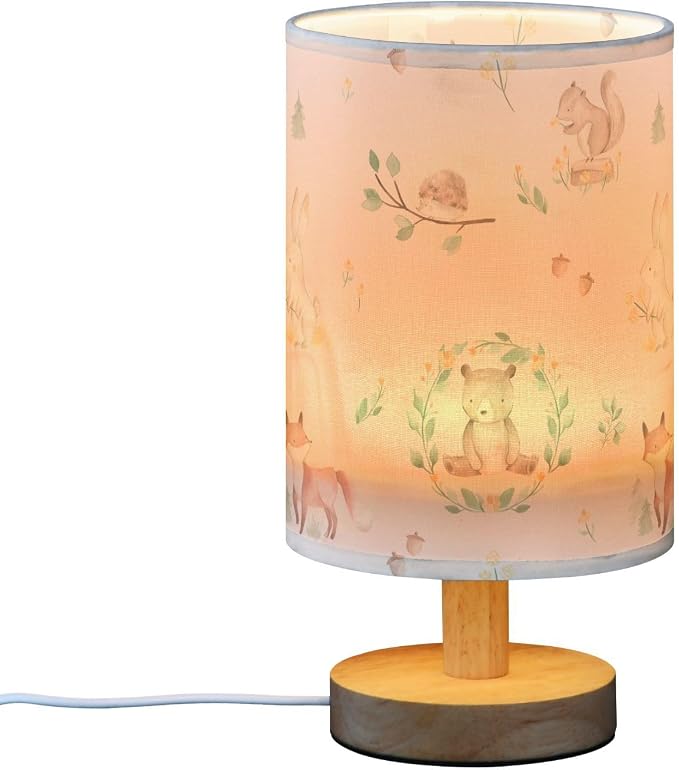 Bedside Table Lamp Woodland Animals Nightstand Lamp with Wood Forest Rabbit Deer Hedgehog Floral Desk Lamps for Bedroom Living Room Nursery Office Home Decor - Image 2