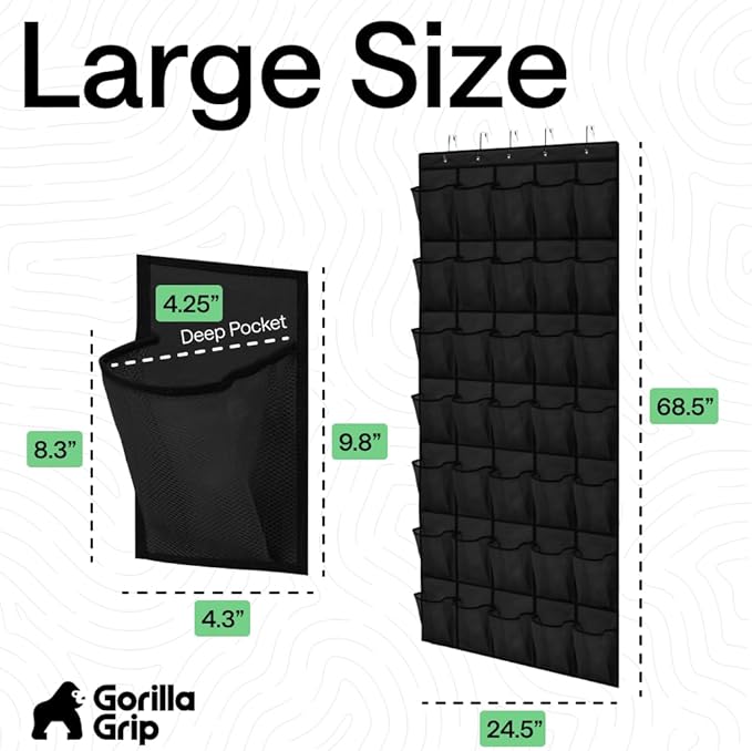 GORILLA GRIP Over the Door Shoe Organizer, 35 Large Pockets, Black - Image 7