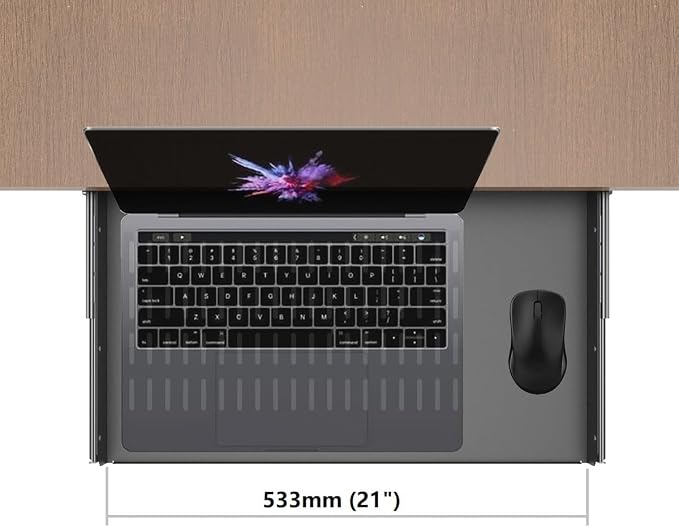 21 inch Sliding Under Desk Laptop Mount Tray with Air Vents - Image 3