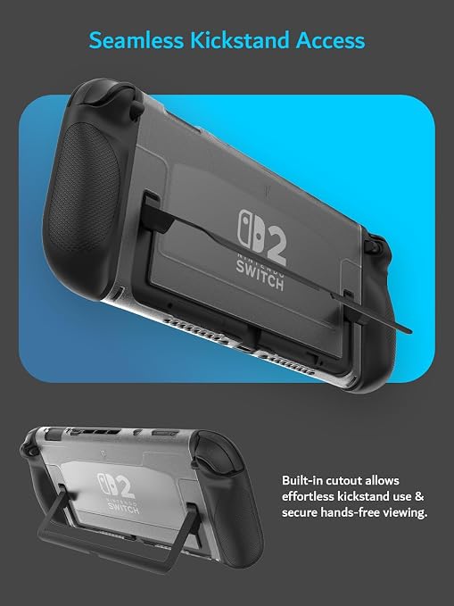 TUDIA Snap-On Case Compatible with Nintendo Switch 2 (2025) - [Kickstand Access] Dockable Slim Scratch-Resistant Console PC Cover with Enhanced Shockproof TPU Handheld Grip (Black, Clear Back Cover) - Image 4