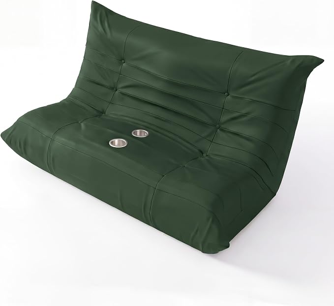 Homall Floor Gaming Chair Boneless Loveseat Couch, Ergonomic Floor Sofa Couch with Cup Holders, Leather Lazy Floor Lounger for Gaming, Reading, Relaxing, Watching TV (Olive Green) - Image 8