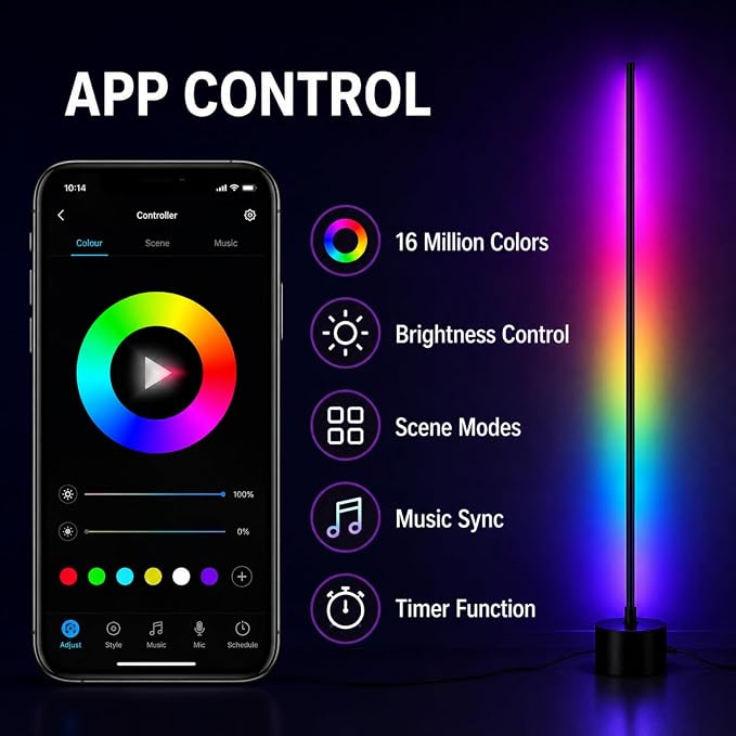 RGB Corner Floor Lamp for Gaming Room, APP Control - Image 4