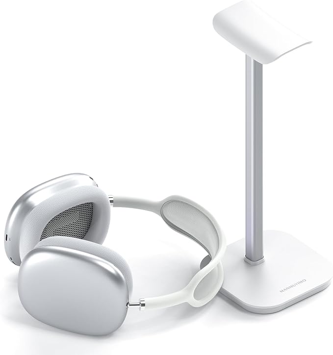 Headphone Stand, Desktop Headset Holder Heavy Base Desk Earphone Stand Aluminum Gaming Headset Hanger Rack Compatible with AirPods Max, AirPods Pro, Sony, Beats, Bose, Razer (White) by MANMUVIMO