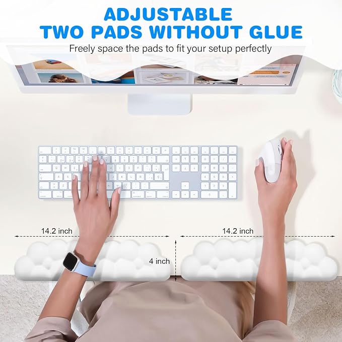 JIKIOU L-Shaped Desk Elbow Pad for Desk,Memory Foam Elbow Support Pad 2Pack | Massage Design, Cute Cloud Shape, Waterproof Leather Surface, Non-slip Rubber Base, Ergonomic Cushion for Pain Relief, White - Image 6
