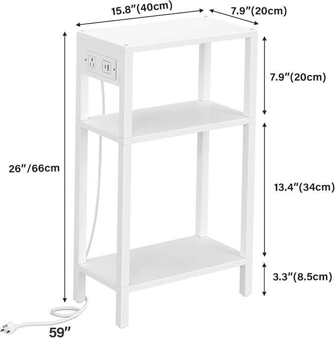 TUTOTAK Narrow Side Table, 3-Tier Small End Table with Charging Station - Image 3