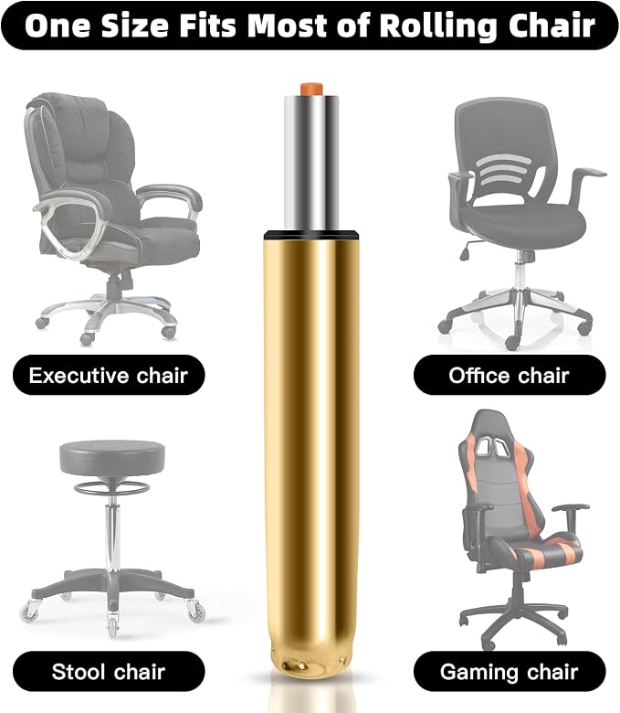 Omyoffice Adjustable Height Gas Lift Cylinder for Office Chairs, Universal Size, Heavy Duty, Gold | Heavy-Duty 1000 lbs, Hydraulic Pneumatic Gas Lift, Universal Fit Most Executive Gaming Desk Chairs - Image 6