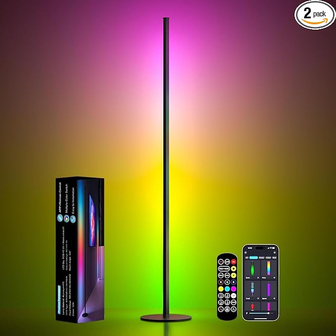 Corner Floor Lamp, 55" LED Corner Lamp, APP and Remote Control, 16 Million Colors and Warm White, Music Sync, Timing Function, Color Changing Ambient Light for Living Room Bedroom Gaming by Eastfine