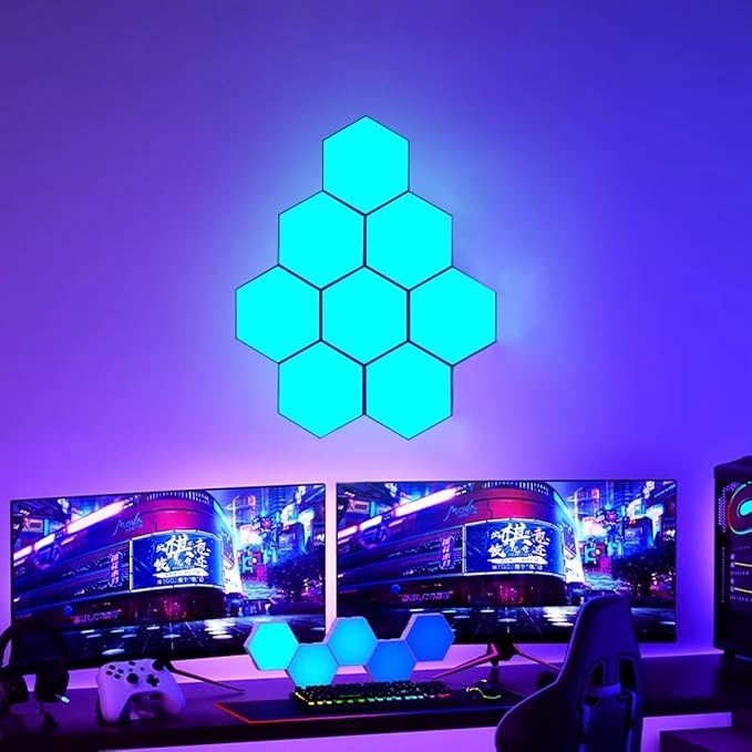 Hexagon LED Light Panels 8 Pack – RGB Wall Decor Lights with Music Sync, App & Remote – Modular Home & Christmas Decor for Bedroom, Living Room, and Room Decor by Unknown