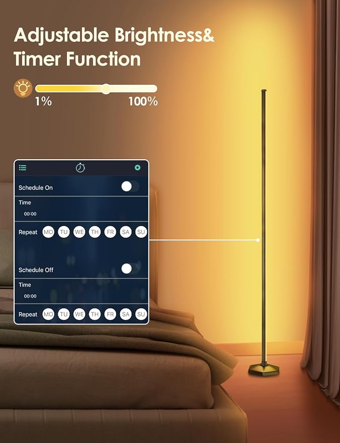 YIKBIK RGB Corner Floor Lamp, 65" Color Changing LED Floor Lamp Bluetooth APP Remote Control Music Sync Modern Standing Lamp 16 Million DIY Colors with Heavy Base for Living Room Bedroom GameRoom - Image 8