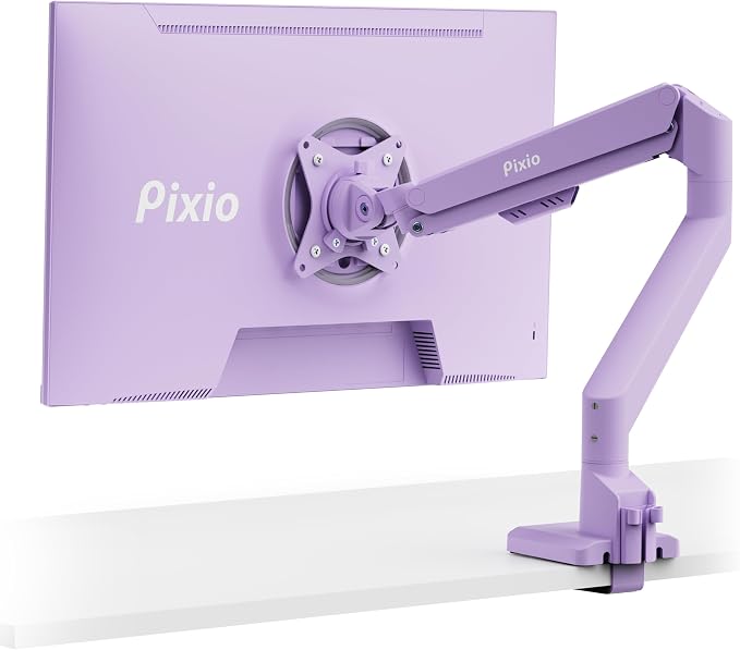 Pixio PS1S Wave Purple Single Monitor Arm Stand Desk Mount - Fits up to 32 inches Monitors and up to 19.8lbs. VESA Compatibility and Integrated Cable Management by Pixio