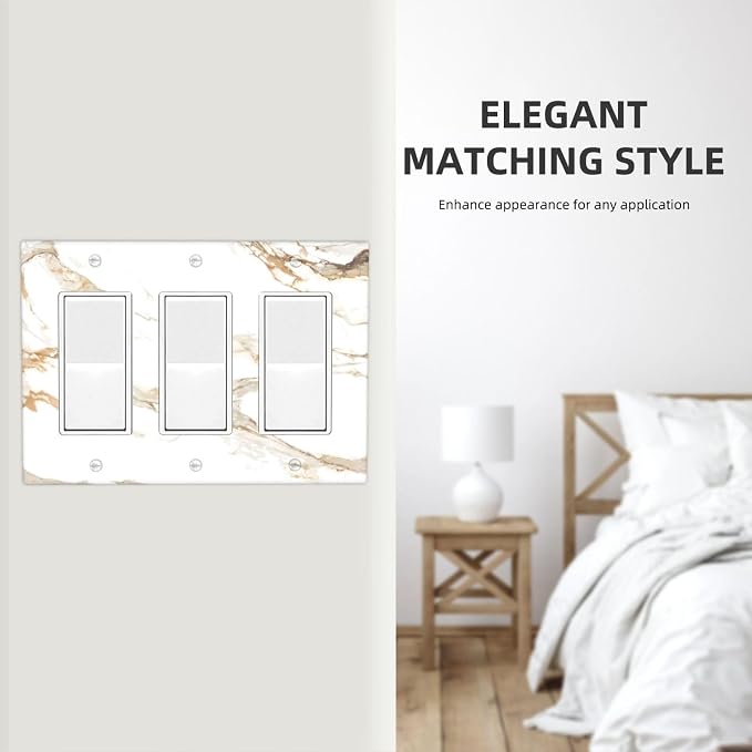 Decorative Outlet Covers Abstract Luxury White Gold Marble 3 Gang Gfci Wall Plate Triple Rocker Light Switch Covers Electrical Receptacle Switchplate Plug Faceplate for Bedroom Decor - Image 7