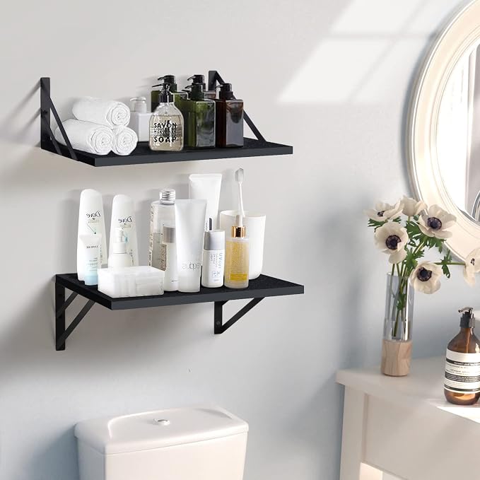 Tectocker-DOU 2 Pc Deep Floating Wall Shelves, Heavy Duty, 16x12, Black - Image 2