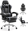 DUMOS Ergonomic Gaming Chair with Footrest, Home Office Desk Chair | PU Leather, Headrest, Linkage Armrests, Height Adjustable, 360 Swivel Reclining, Black Grey by DumosLifestyle