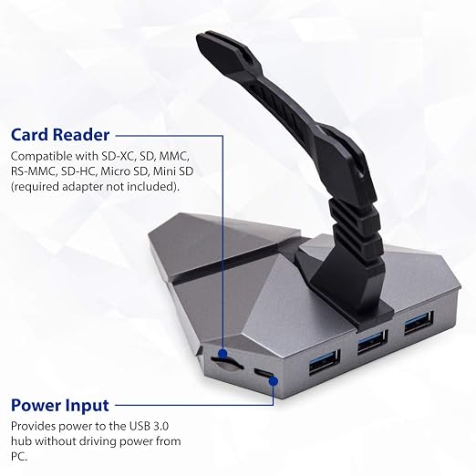 LOKI Gaming Mouse Bungee Stand - RGB LED Lights - 4 Port USB 3.0 Hub with Active Power - Micro SD Card Reader Slot - PC; Mac; Linux - Image 4
