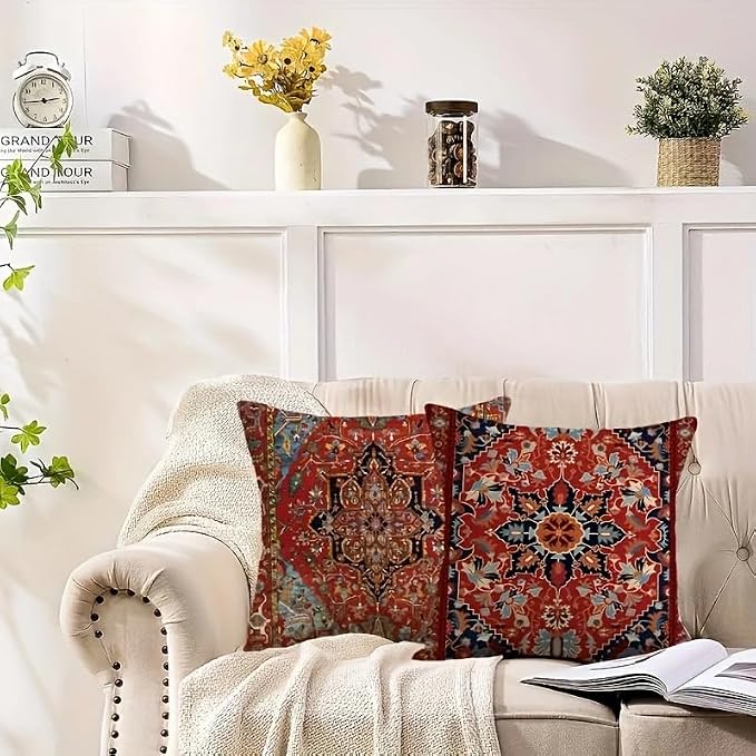 4pcs, Bohemian Ethnic Style Carpet Pattern Throw Pillow Covers, Printed Throw Pillowcase, Throw Pillow Covers Decor, Home Decor, Bedroom Decor, Living Room Decor, 18x18 Pillows Linen Pillowcase - Image 4
