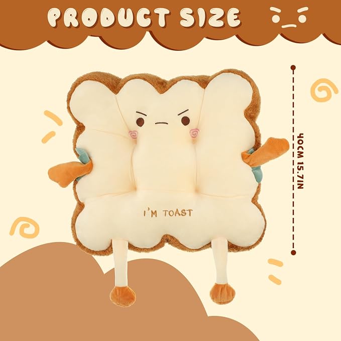 Kigley 2 Pcs Cute Chair Cushion Bread Pillow Toast Seat Cushion Bread Plush Pillow Cushions Memory Foam Kawaii Office Desk Chair Car Accessories Food Pillows Gift for Birthday Sofa Bedroom Home Decor - Image 2