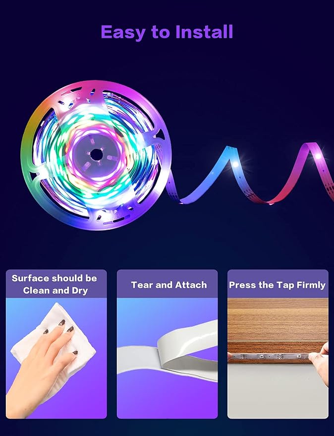 Daymeet Led Lights for Bedroom, 33ft Led Chasing Effect Dream ICRGB Light Strip, USB Smart Light Strips APP Control Music Sync Color Changing Led Strip Lights with Remote for Home christmas Decoration - Image 7