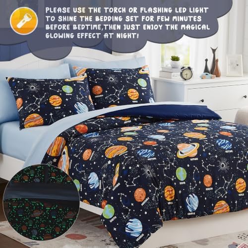 Boys Queen Size Bedding Set - 7 Pieces Space Kids Queen Comforter Set - Image 3