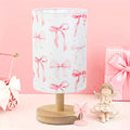 Bow Kids Table Lamp for Bedroom Kids Bedside Lamp with Linen Wooden Nightstand Cartoon Nursery Lampshade for Girls Room Pink Bow Decor by MASTRON