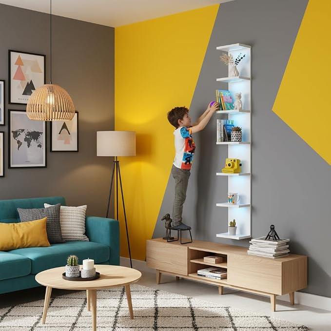VIWODS 7 Tier Wall Shelf with Lights, White - Image 8