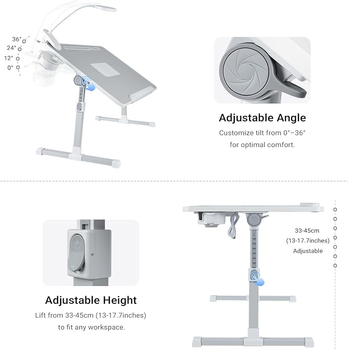 iXTRA Adjustable Laptop Lap Desk with Cooling Fan USB Light for Adults - Image 3